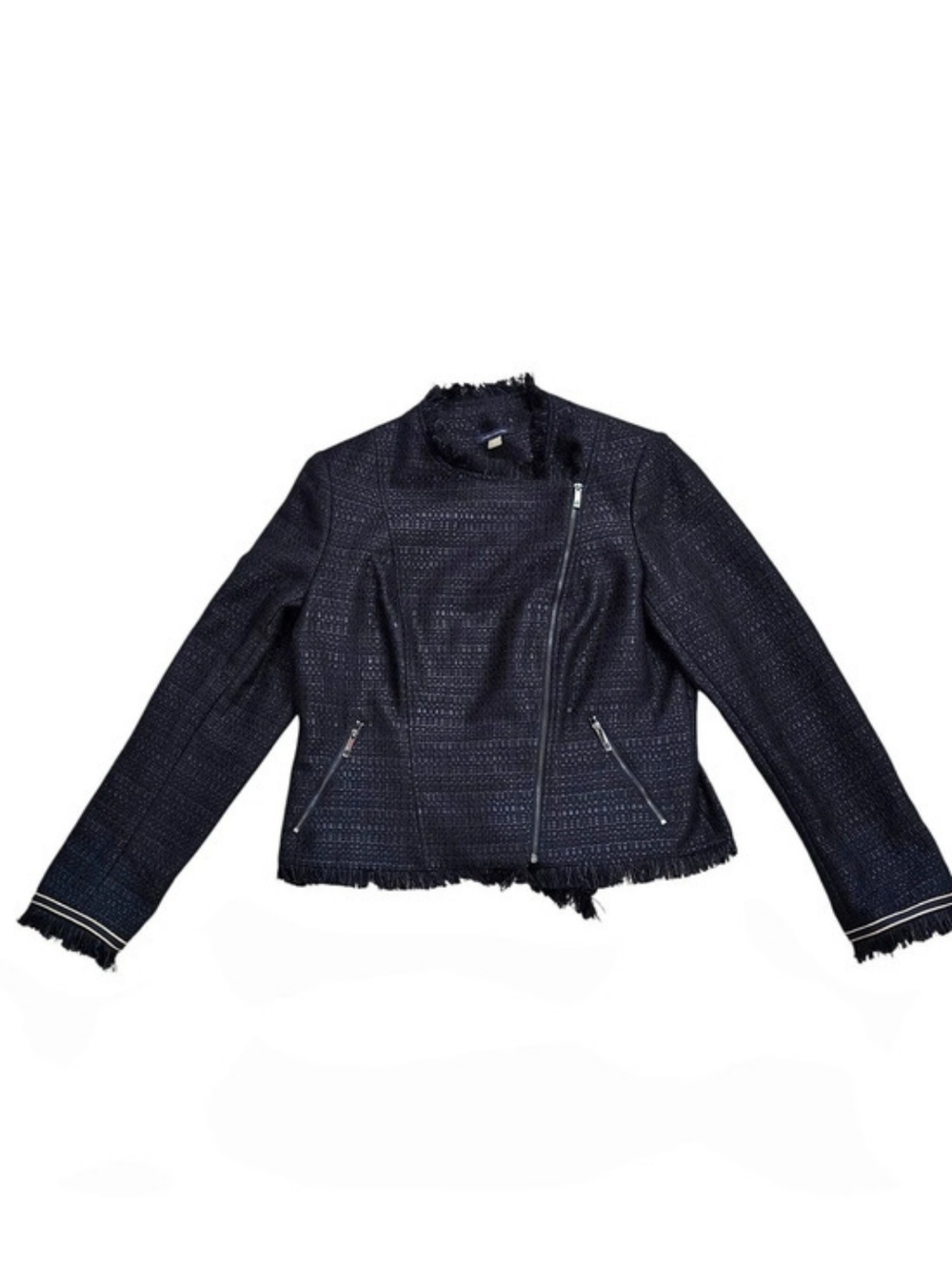Tommy Hilfiger NWT Navy-blue Frayed-Edge Moto Jacket 14